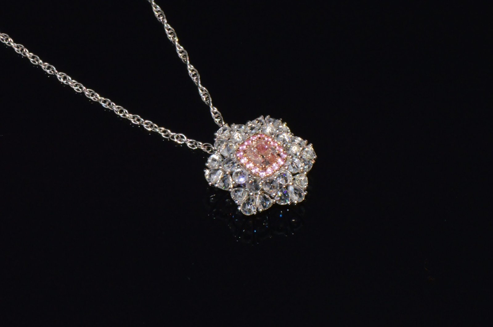 GIA Natural 1.55CTS VS Pink Diamond Sapphire 18K Gold Floral Halo 2-IN-1 Pendant Ring