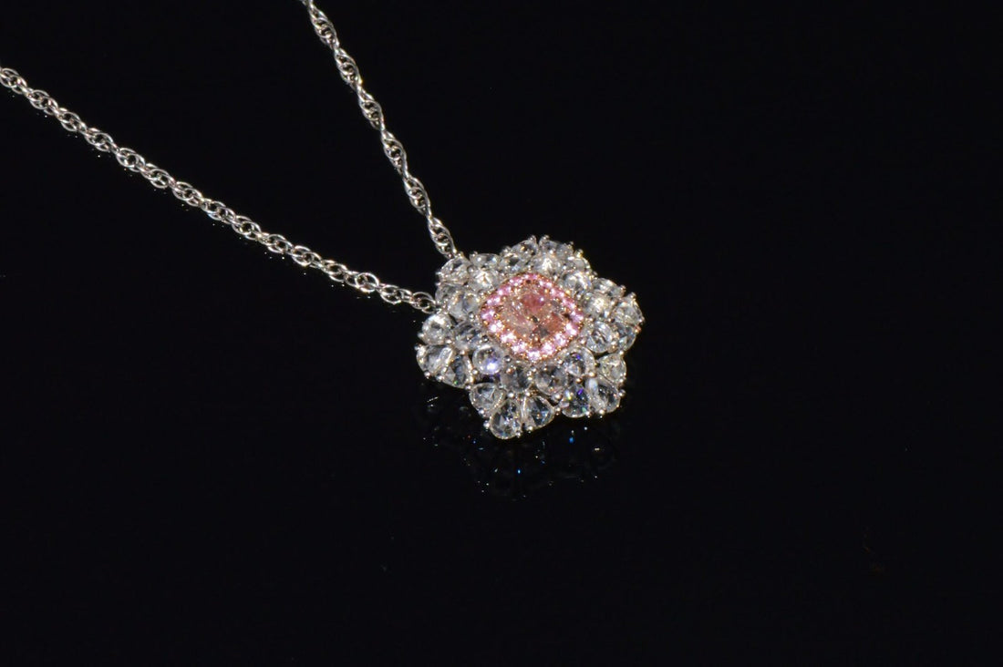 GIA Natural 1.55CTS VS Pink Diamond Sapphire 18K Gold Floral Halo 2-IN-1 Pendant Ring