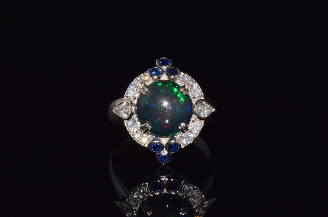 Certified Natural 4.18CTS VS F Diamond Opal Sapphire 18K Solid Gold Cocktail Ring