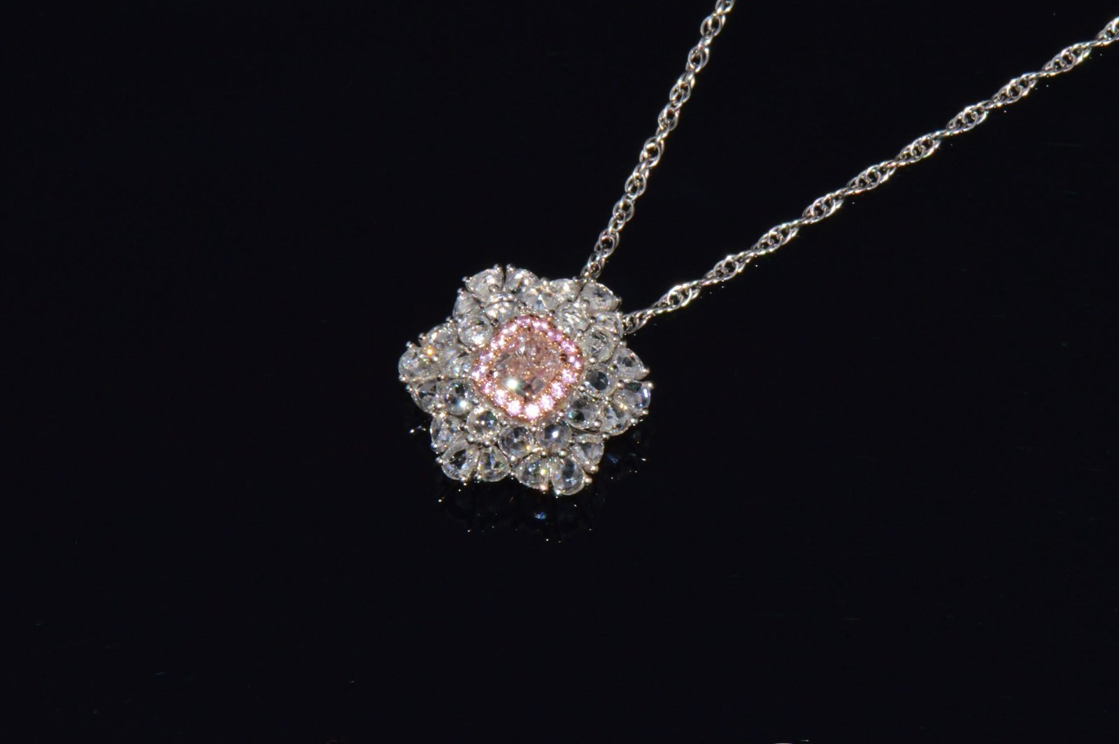 GIA Natural 1.55CTS VS Pink Diamond Sapphire 18K Gold Floral Halo 2-IN-1 Pendant Ring
