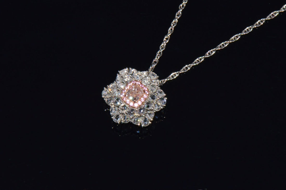 GIA Natural 1.55CTS VS Pink Diamond Sapphire 18K Gold Floral Halo 2-IN-1 Pendant Ring
