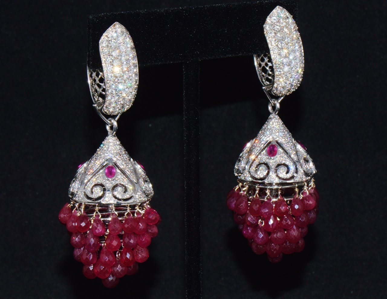 Certified Natural 117.6Cts VS F Diamond Ruby 18K Solid Gold 3-IN-1 Chandelier Dangle Cluster Earrings