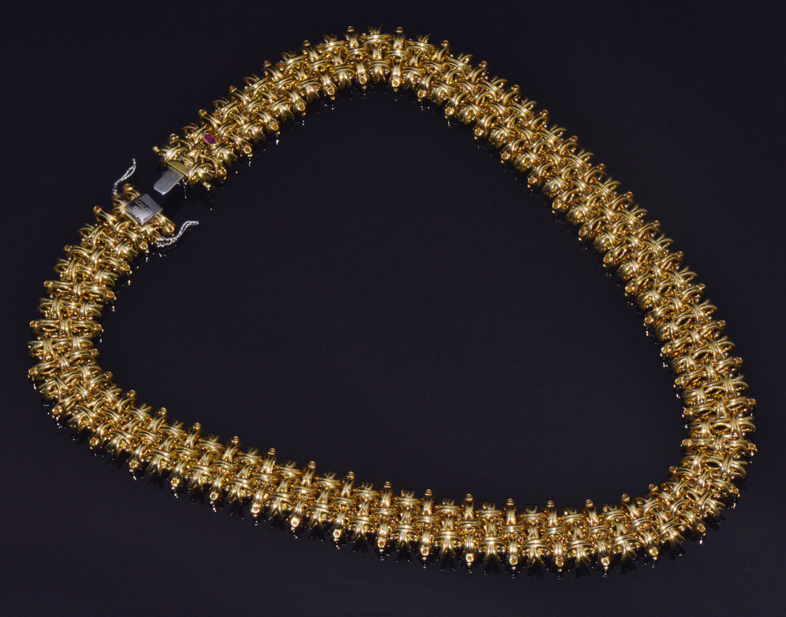 Roberto Coin Barocco 1.36CT Diamond Soild 18K Yellow Gold Collar Necklace 124.9G