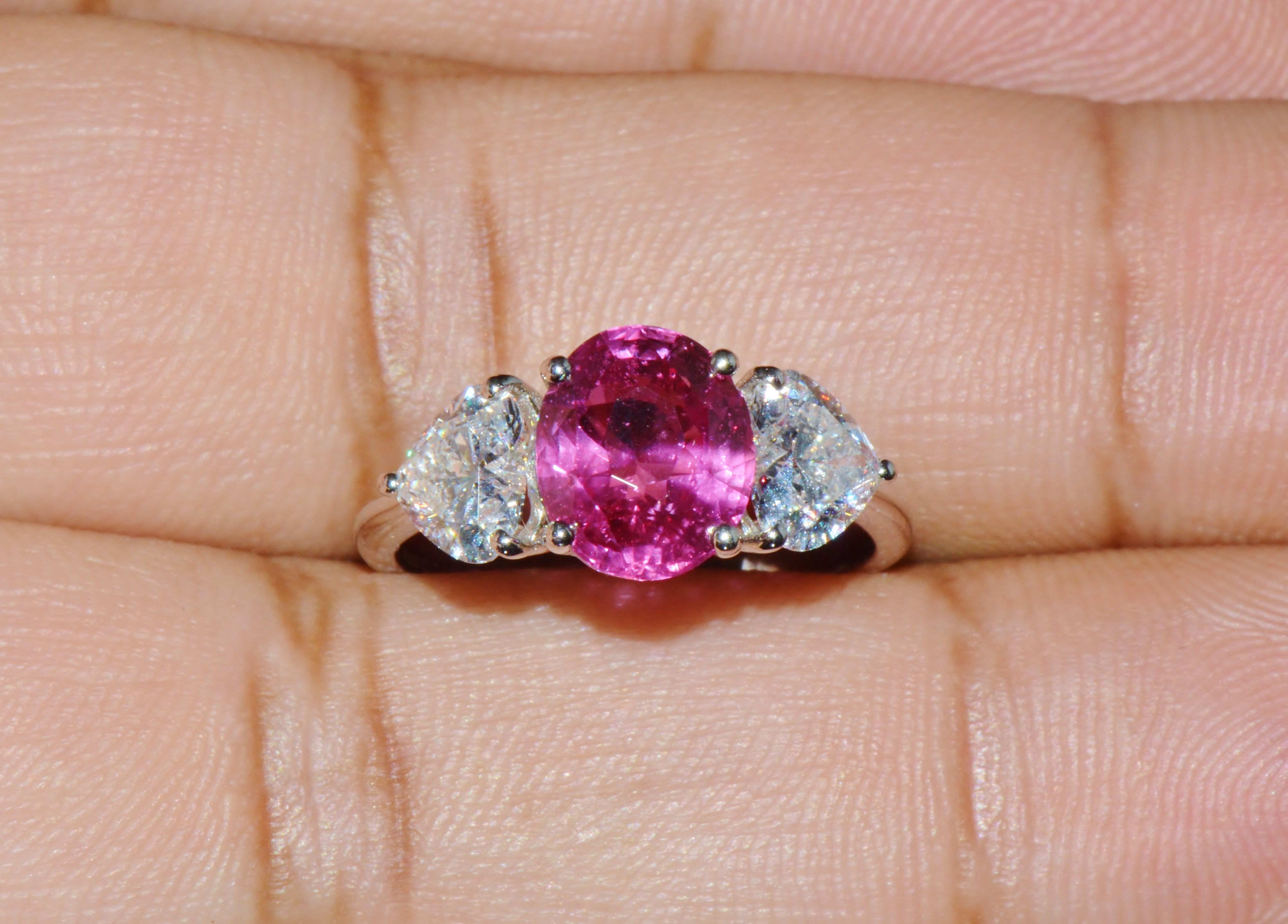 GIA 4.47Cts No-Heat Mozambique Ruby & D VVS2 Heart Diamond Platinum Three Stone Ring