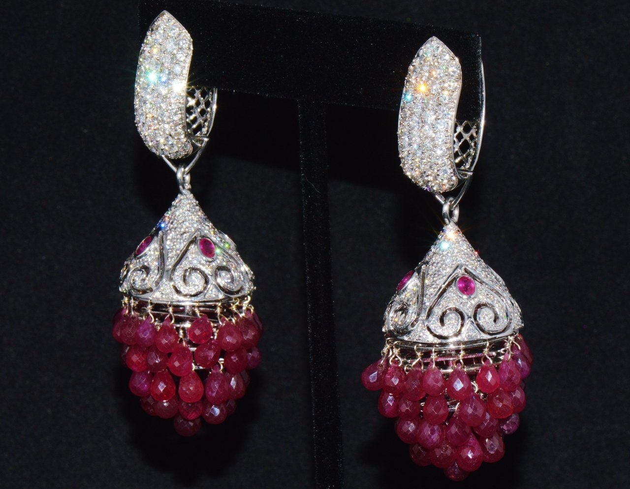 Certified Natural 117.6Cts VS F Diamond Ruby 18K Solid Gold 3-IN-1 Chandelier Dangle Cluster Earrings