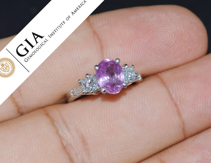 GIA Certified Natural 3.53Cts Diamond Sapphire Five Stone Platinum Ring