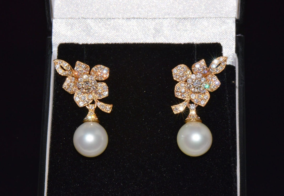 Certified Natural Solid 18K Gold 21.53CTS Diamond South Sea Pearl 3-IN-1 Convertible Earrings