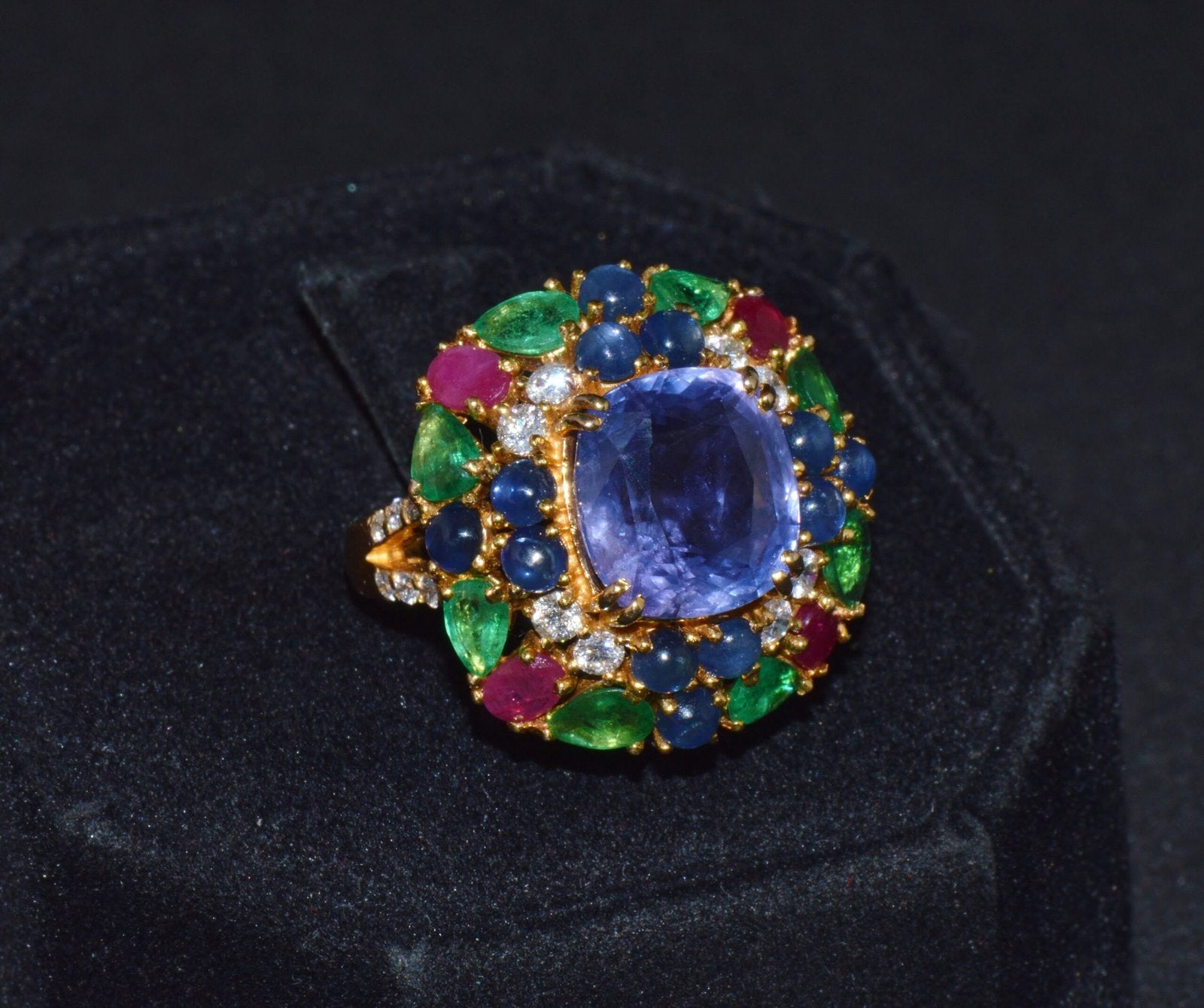 GIA Natural 11.84CTS VS F Diamond No Heat Sapphire Ruby Emerald 18K Gold Dinner Cocktail Ring