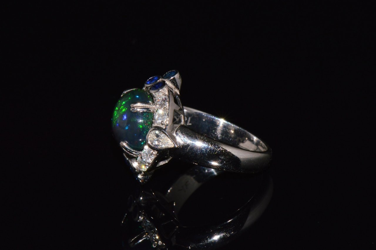 Certified Natural 4.18CTS VS F Diamond Opal Sapphire 18K Solid Gold Cocktail Ring
