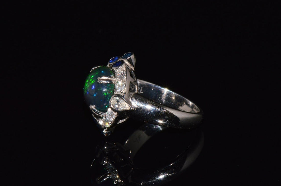 Certified Natural 4.18CTS VS F Diamond Opal Sapphire 18K Solid Gold Cocktail Ring