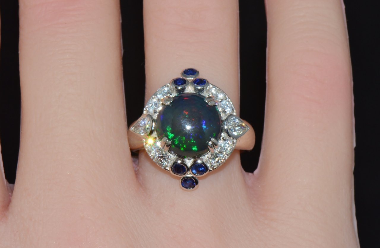 Certified Natural 4.18CTS VS F Diamond Opal Sapphire 18K Solid Gold Cocktail Ring