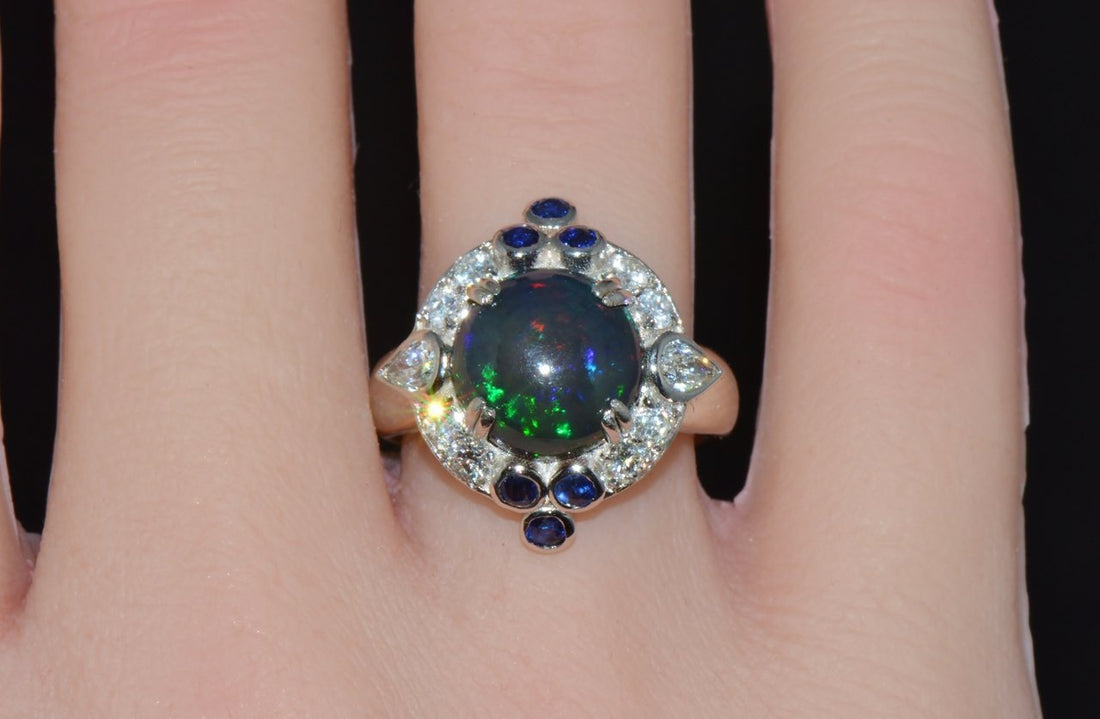 Certified Natural 4.18CTS VS F Diamond Opal Sapphire 18K Solid Gold Cocktail Ring