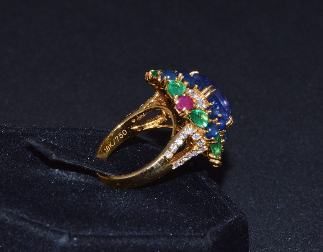 GIA Natural 11.84CTS VS F Diamond No Heat Sapphire Ruby Emerald 18K Gold Dinner Cocktail Ring