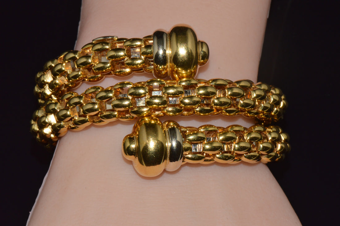 Vintage FOPE Flex’it Double Wrap Bangle Bracelet in 18K Yellow & White Gold