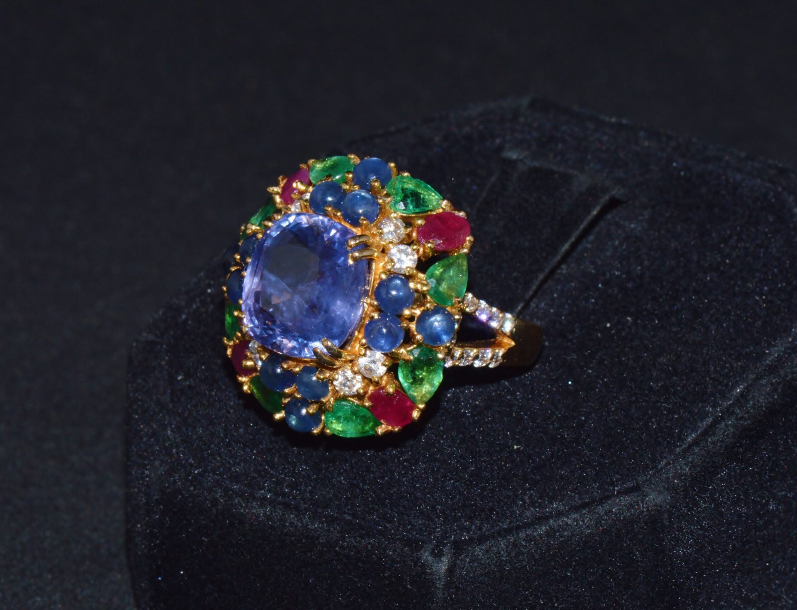 GIA Natural 11.84CTS VS F Diamond No Heat Sapphire Ruby Emerald 18K Gold Dinner Cocktail Ring