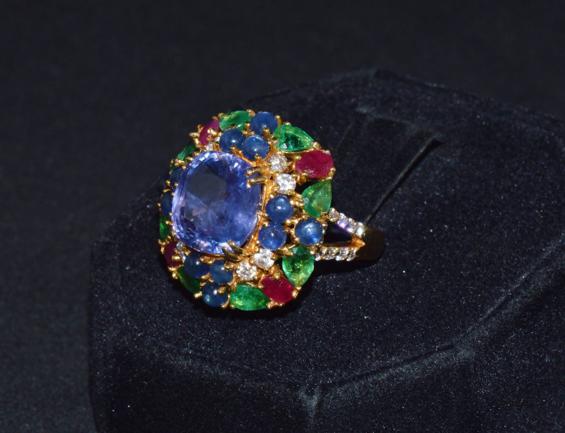 GIA Natural 11.84CTS VS F Diamond No Heat Sapphire Ruby Emerald 18K Gold Dinner Cocktail Ring