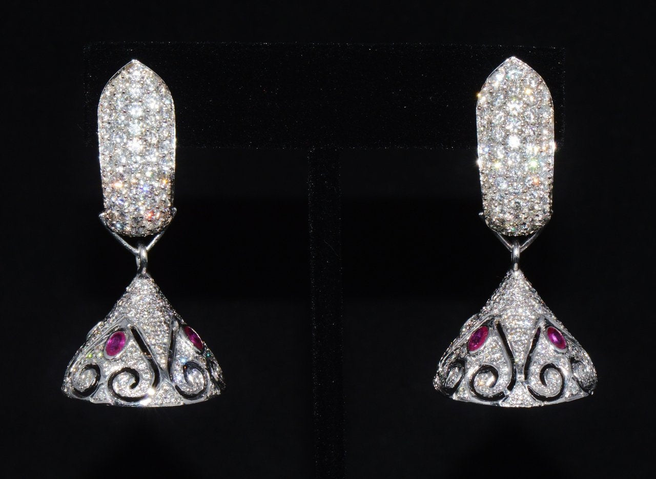Certified Natural 117.6Cts VS F Diamond Ruby 18K Solid Gold 3-IN-1 Chandelier Dangle Cluster Earrings