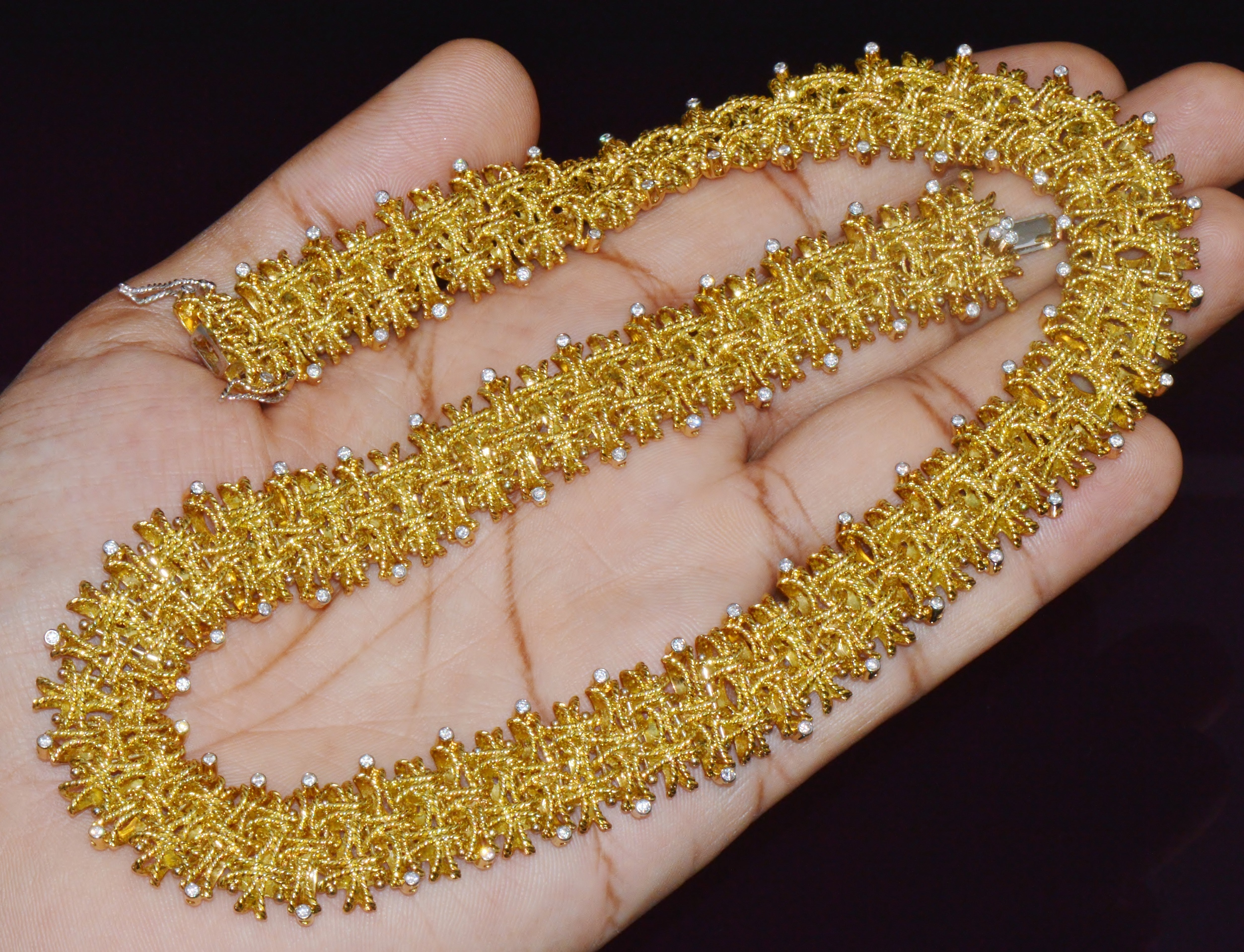 Roberto Coin Barocco 1.36CT Diamond Soild 18K Yellow Gold Collar Necklace 124.9G