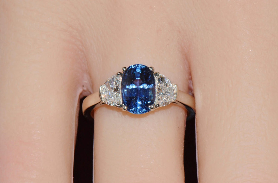 GIA Certified Natural 2.66CTS IF D Diamond Cornflower Blue Sapphire 950 Platinum 3 Stone Ring