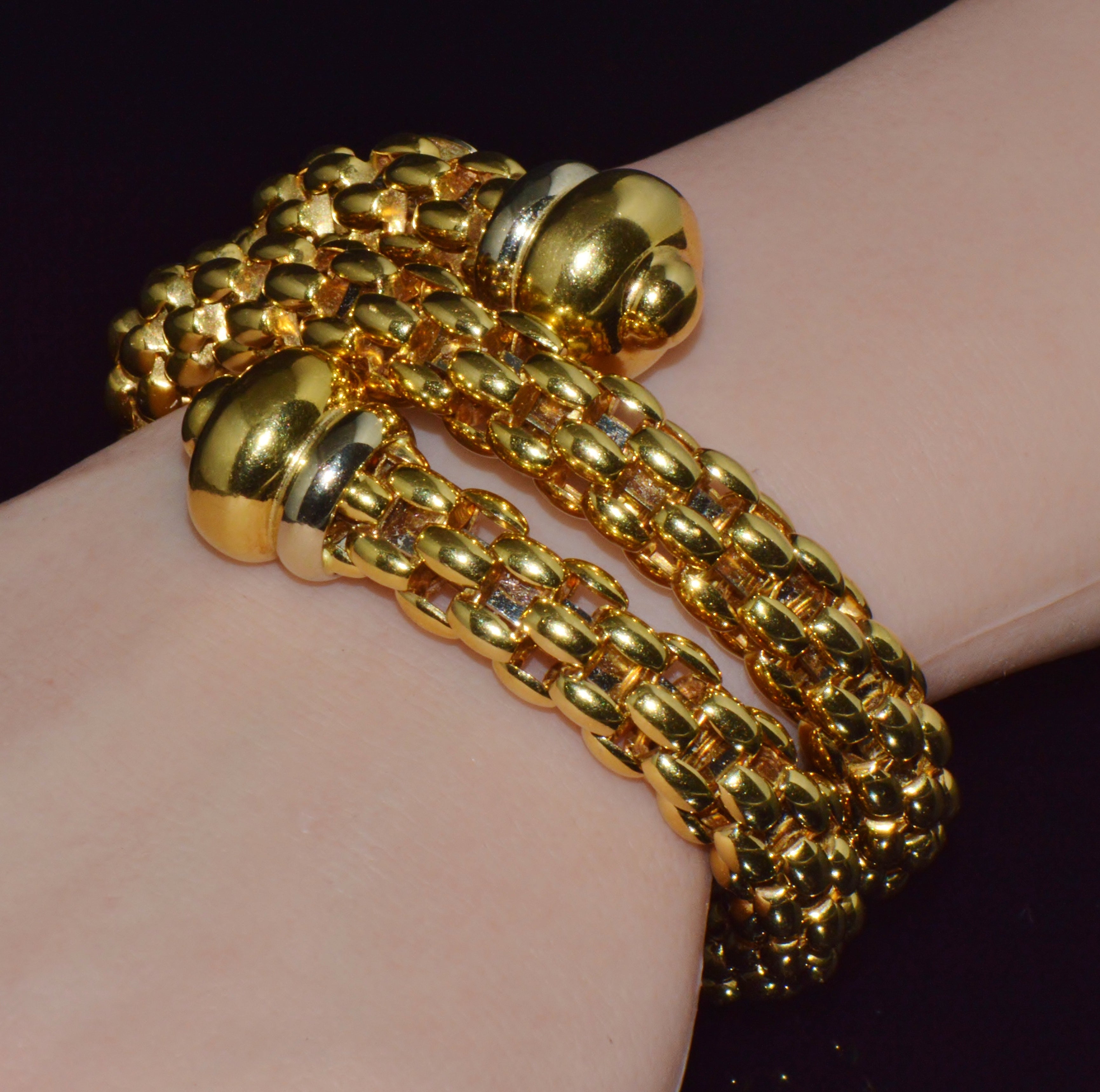 Vintage FOPE Flex’it Double Wrap Bangle Bracelet in 18K Yellow & White Gold