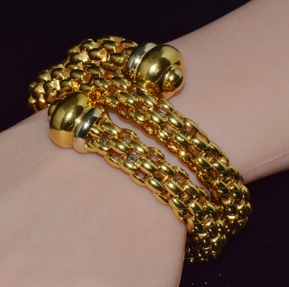 Vintage FOPE Flex’it Double Wrap Bangle Bracelet in 18K Yellow & White Gold