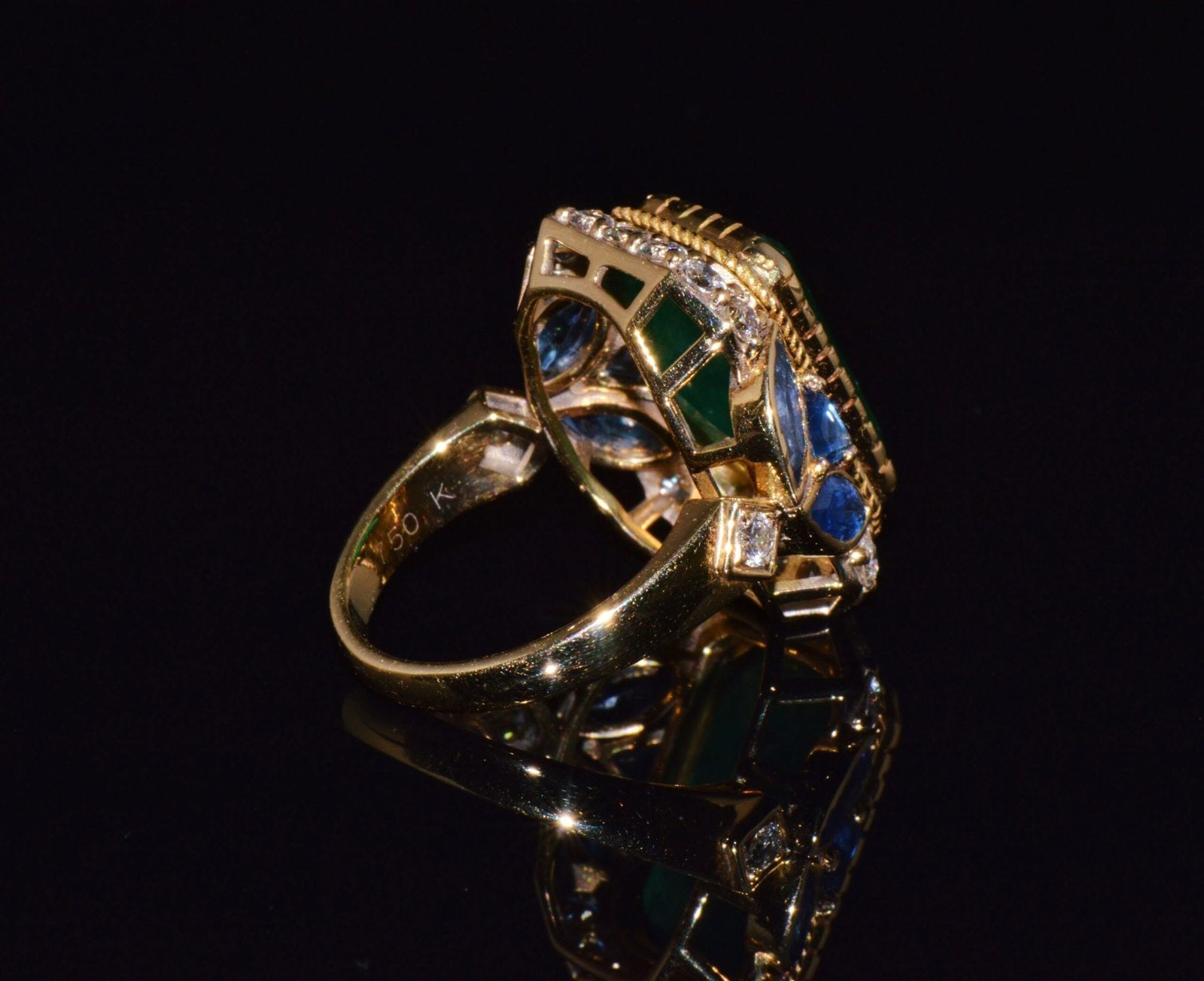 GIA Certified Natural 12.80CTS Emerald Sapphire Diamond 18K Solid Gold Cocktail Ring