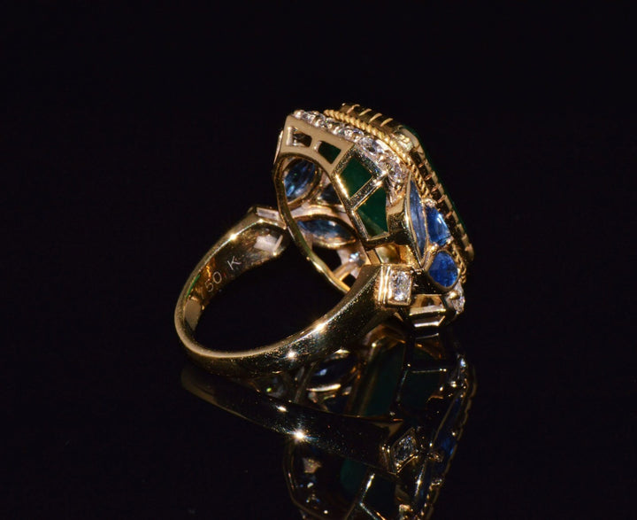 GIA Certified Natural 12.80CTS Emerald Sapphire Diamond 18K Solid Gold Cocktail Ring
