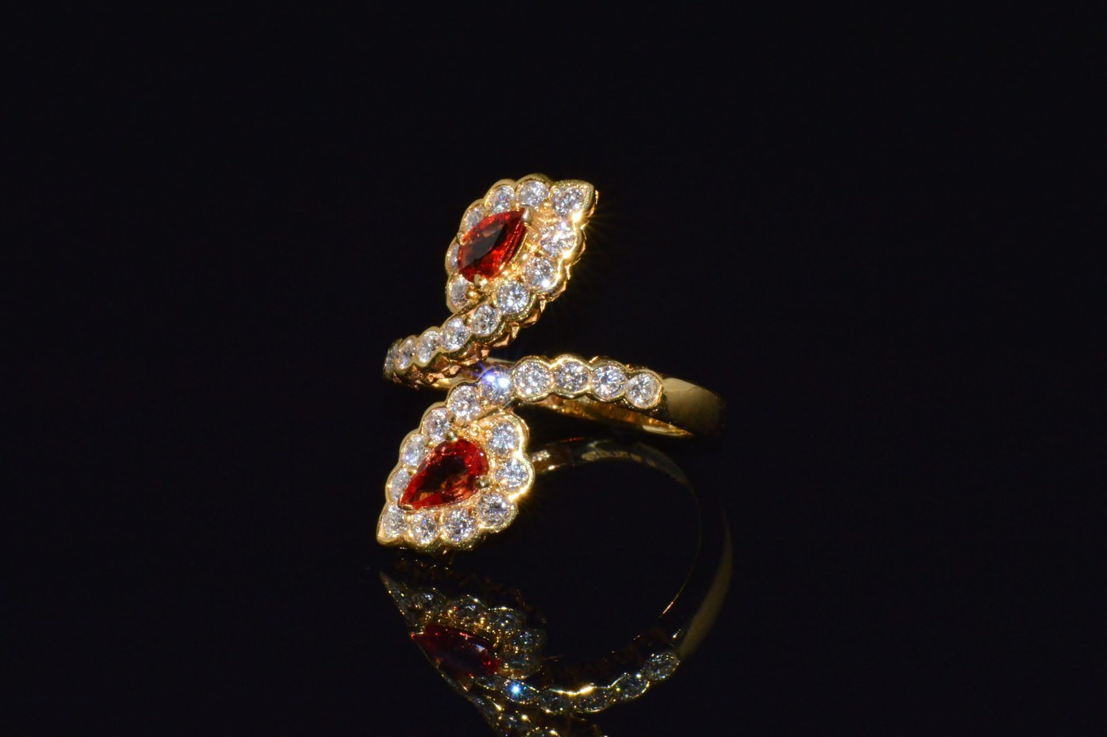 Certified Natural 2.15Cts VS F Diamond Orange Sapphire 18K Solid Gold Bypass Dinner Ring