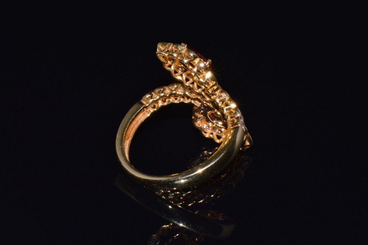 Certified Natural 2.15Cts VS F Diamond Orange Sapphire 18K Solid Gold Bypass Dinner Ring