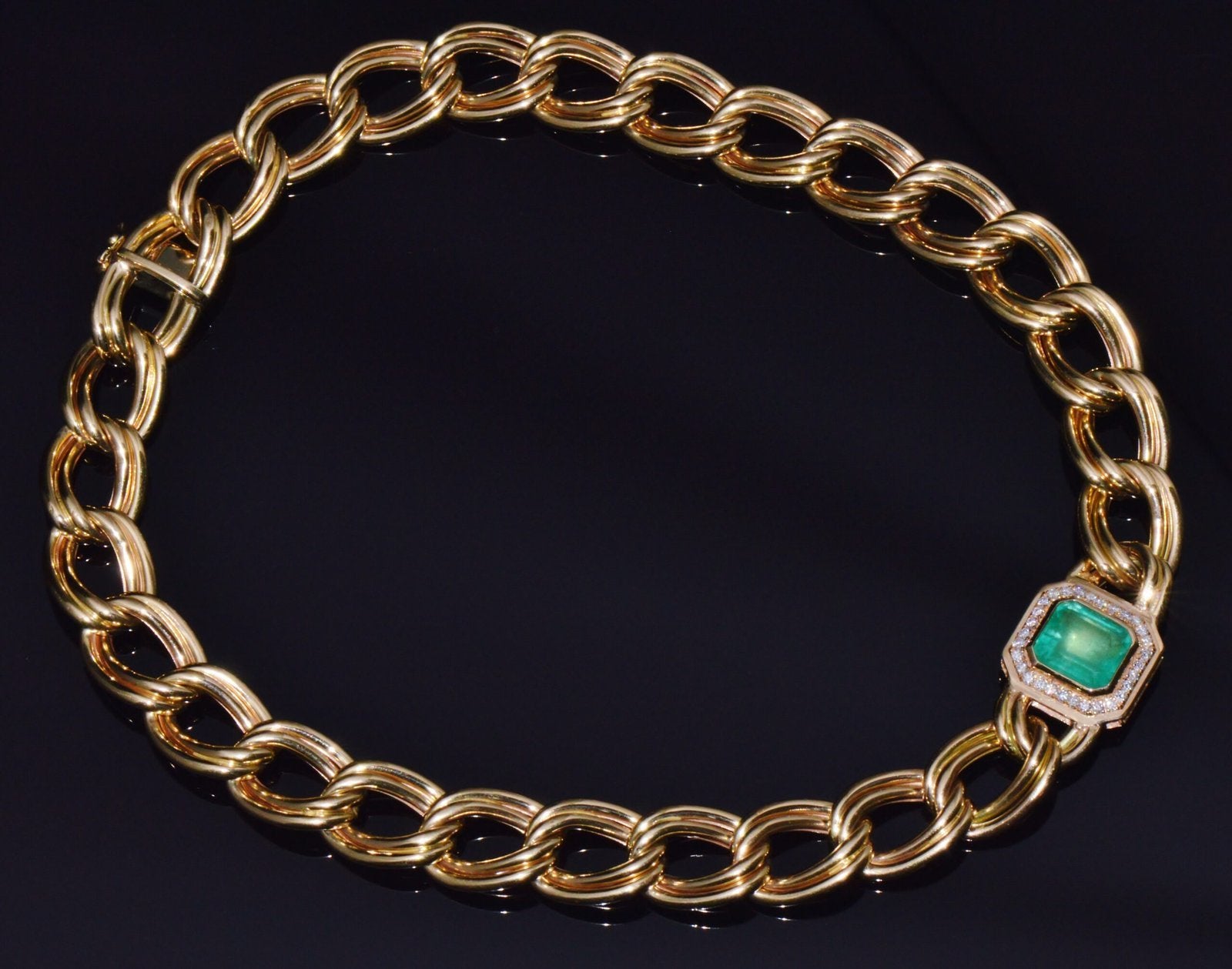 GIA Certified Natural 6.91Cts Colombian Emerald & Diamond 14K Italian Gold Statement Necklace