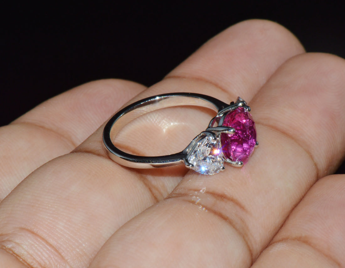 GIA 4.47Cts No-Heat Mozambique Ruby & D VVS2 Heart Diamond Platinum Three Stone Ring