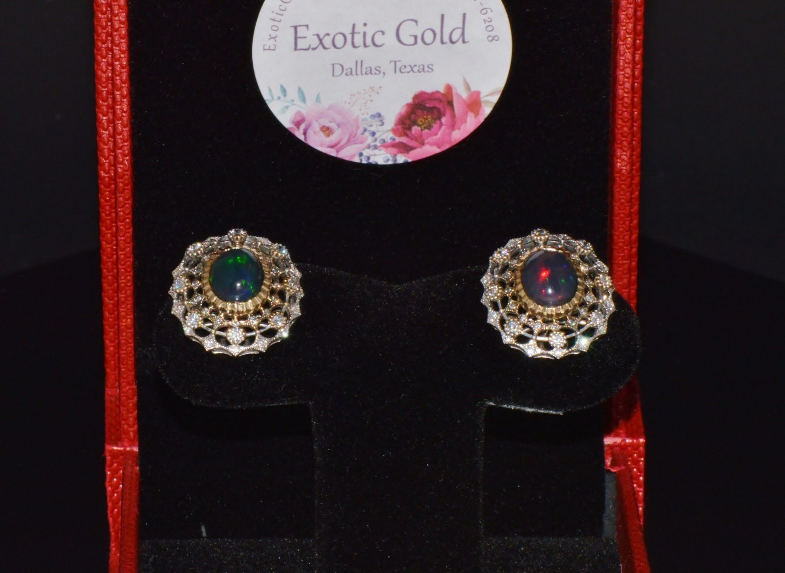 Certified Natural 4.41Cts VS F Diamond Black Opal 18K Solid Gold Cocktail Earrings