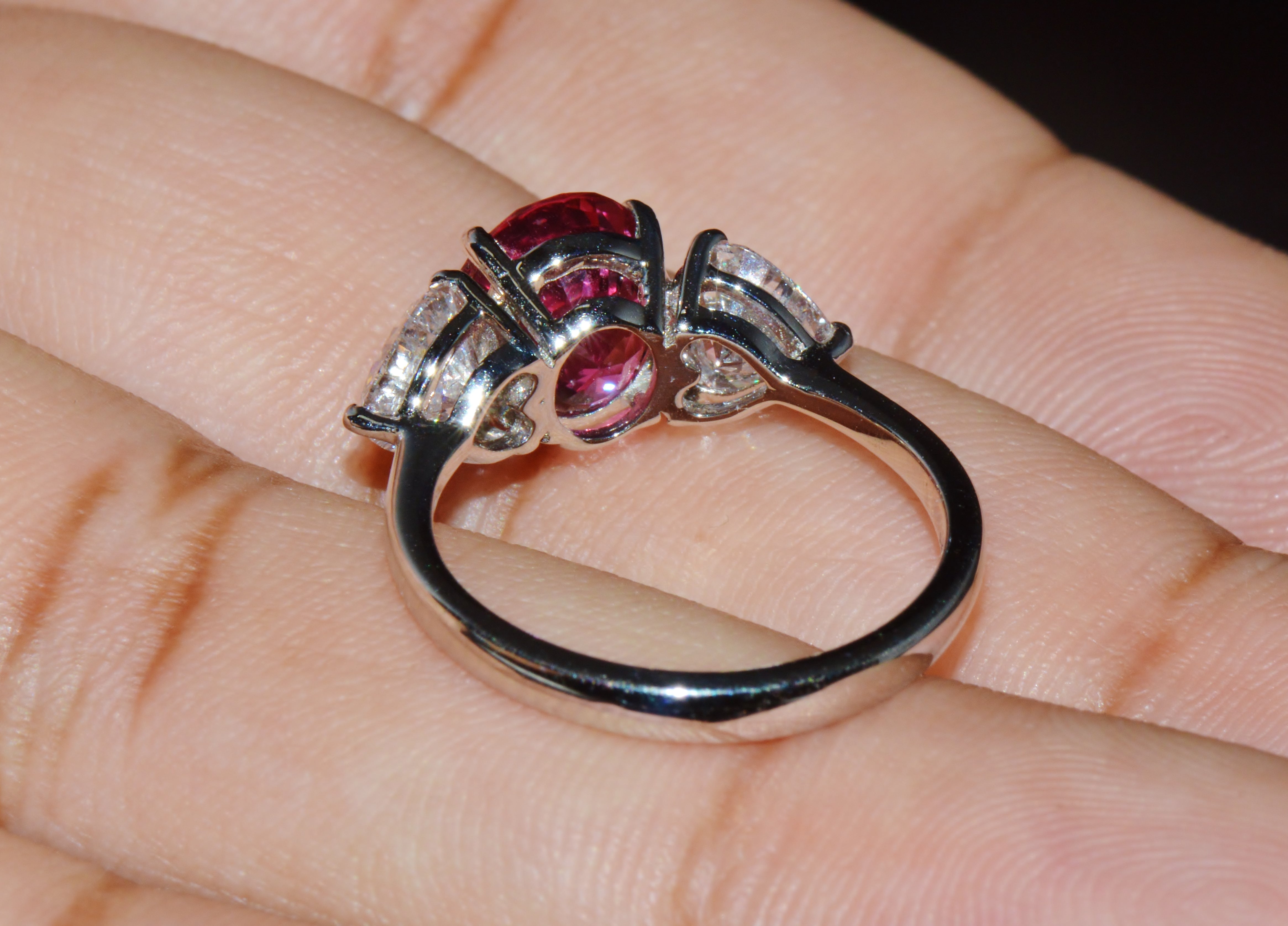 GIA 4.47Cts No-Heat Mozambique Ruby & D VVS2 Heart Diamond Platinum Three Stone Ring