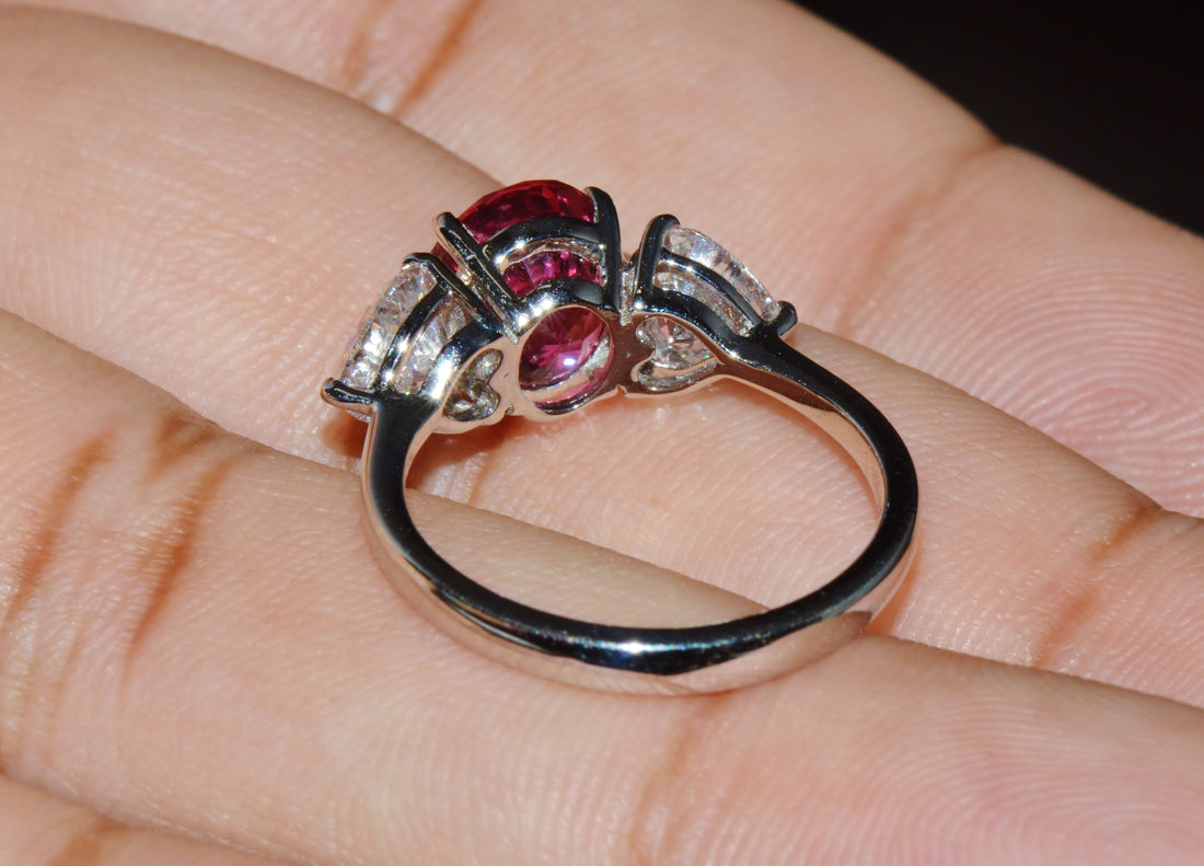 GIA 4.47Cts No-Heat Mozambique Ruby & D VVS2 Heart Diamond Platinum Three Stone Ring
