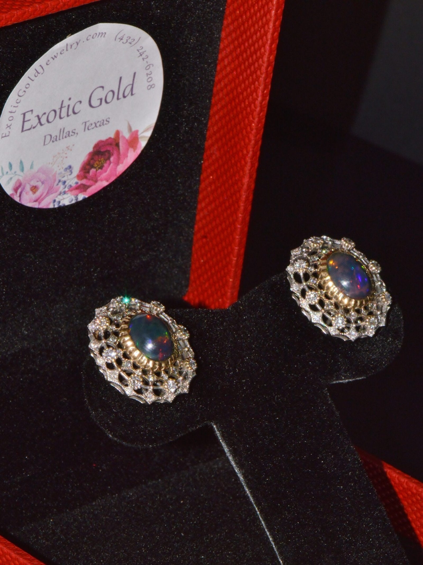 Certified Natural 4.41Cts VS F Diamond Black Opal 18K Solid Gold Cocktail Earrings