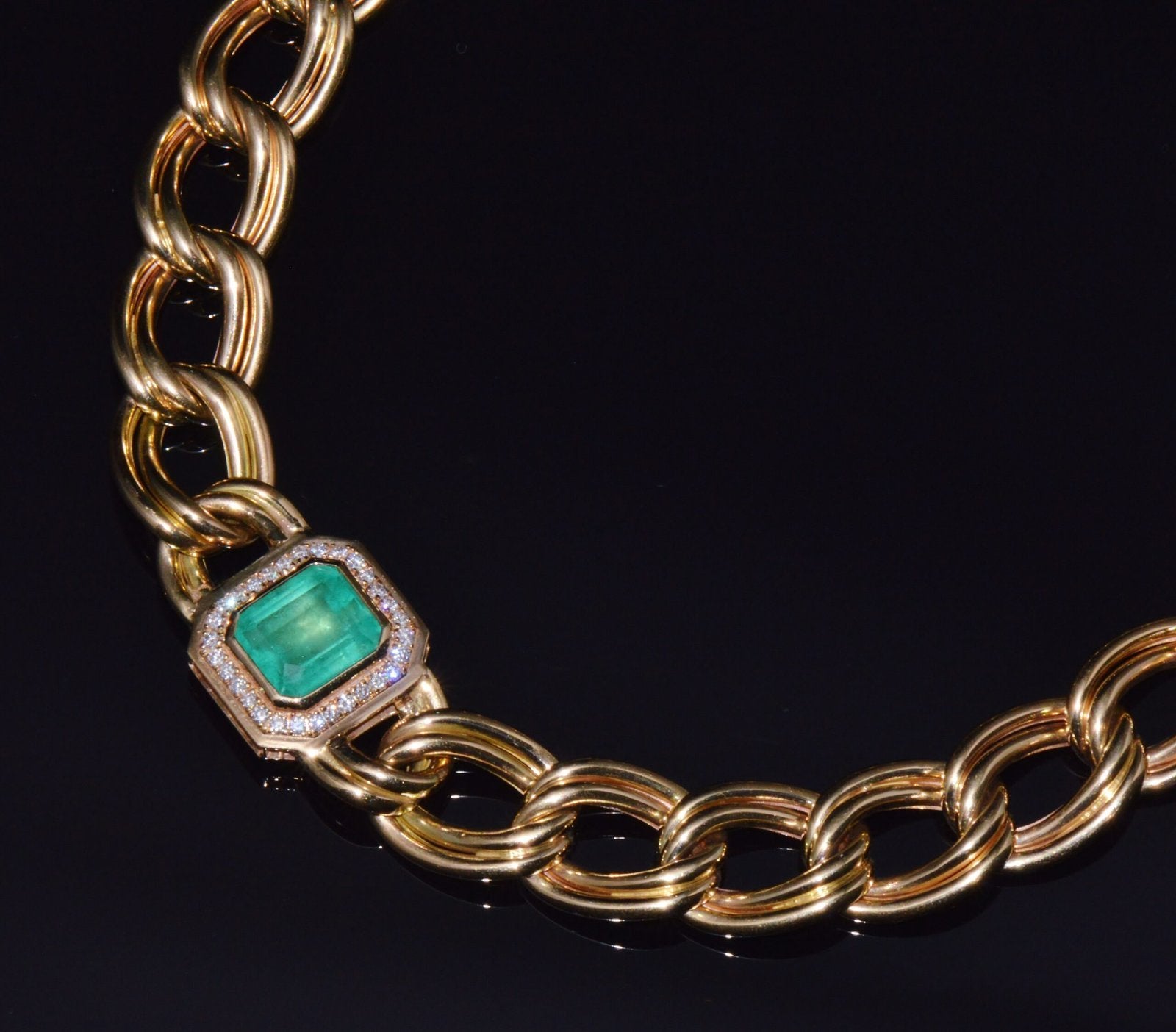 GIA Certified Natural 6.91Cts Colombian Emerald & Diamond 14K Italian Gold Statement Necklace