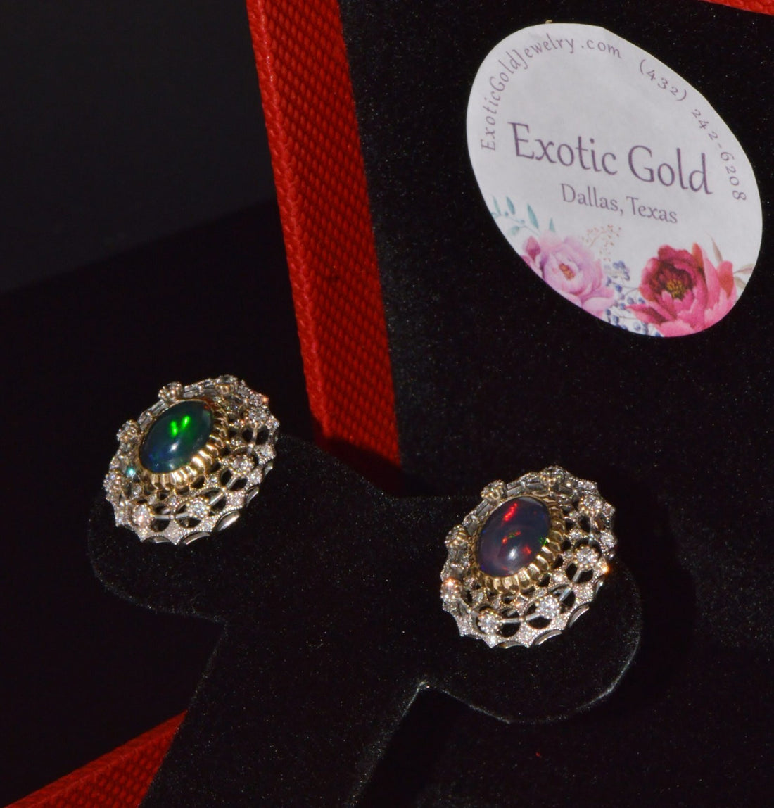 Certified Natural 4.41Cts VS F Diamond Black Opal 18K Solid Gold Cocktail Earrings