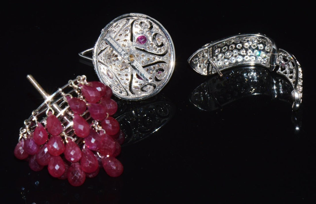 Certified Natural 117.6Cts VS F Diamond Ruby 18K Solid Gold 3-IN-1 Chandelier Dangle Cluster Earrings