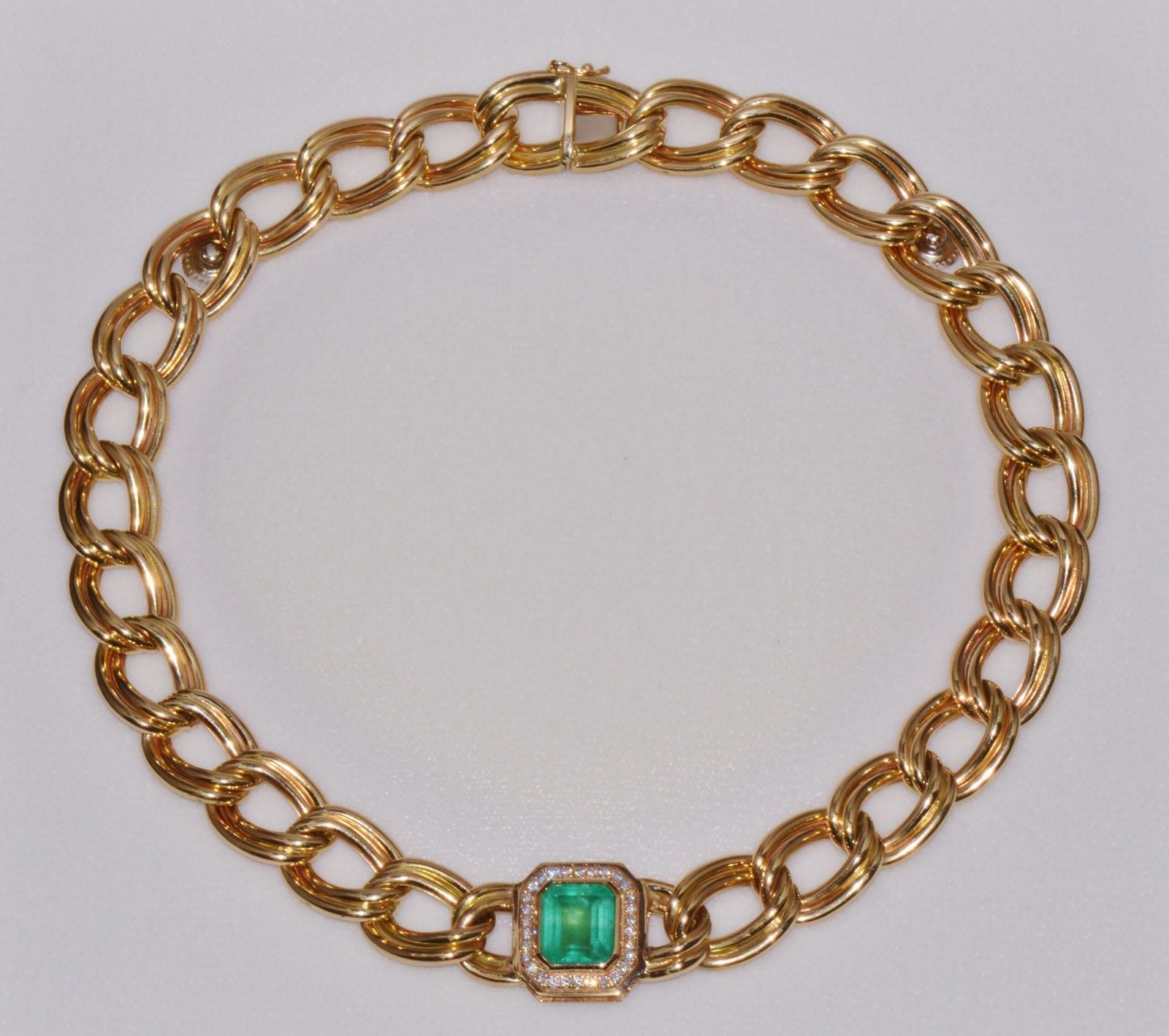 GIA Certified Natural 6.91Cts Colombian Emerald & Diamond 14K Italian Gold Statement Necklace