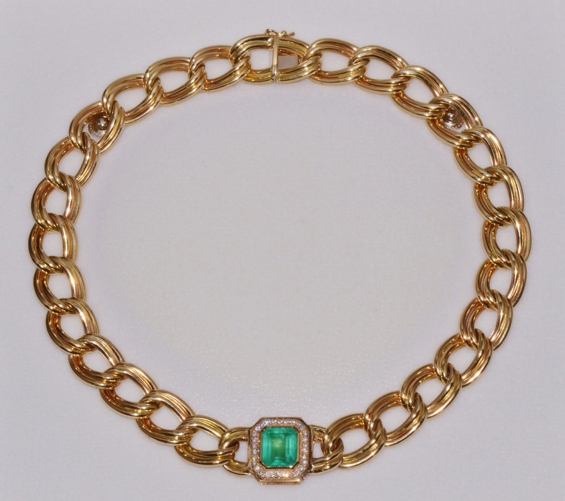 GIA Certified Natural 6.91Cts Colombian Emerald & Diamond 14K Italian Gold Statement Necklace
