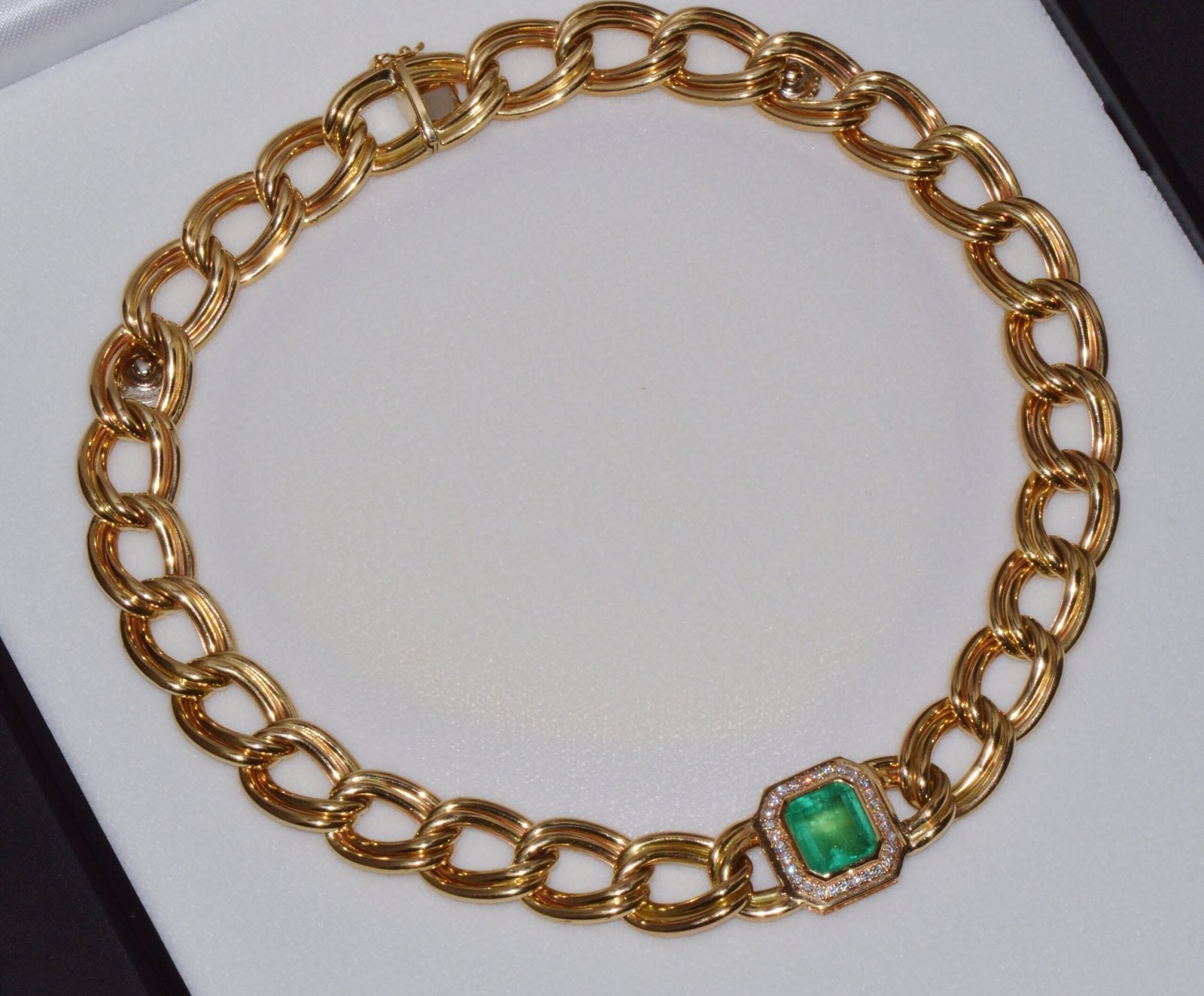 GIA Certified Natural 6.91Cts Colombian Emerald & Diamond 14K Italian Gold Statement Necklace