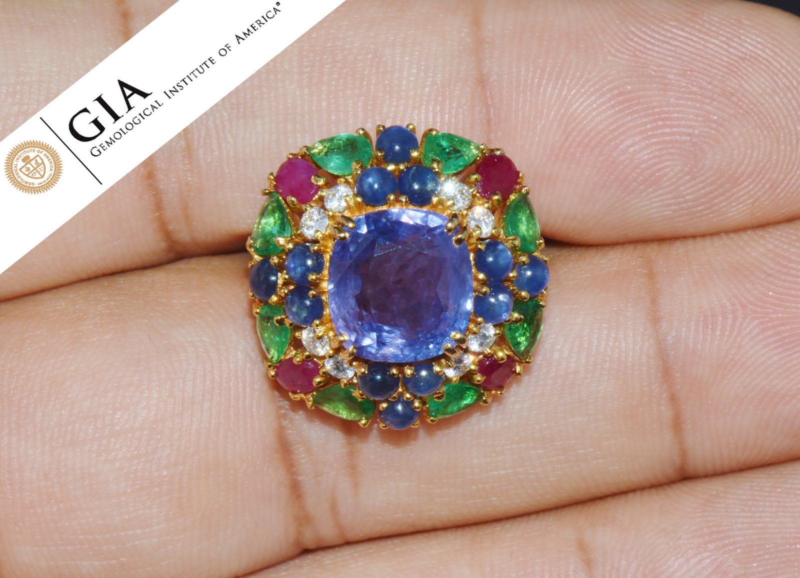 GIA Natural 11.84CTS VS F Diamond No Heat Sapphire Ruby Emerald 18K Gold Dinner Cocktail Ring