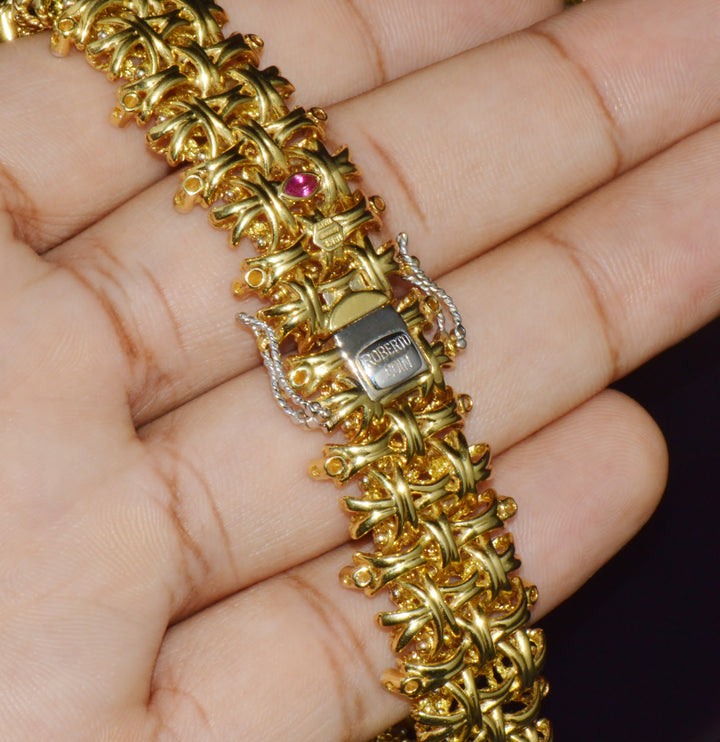 Roberto Coin Barocco 1.36CT Diamond Soild 18K Yellow Gold Collar Necklace 124.9G