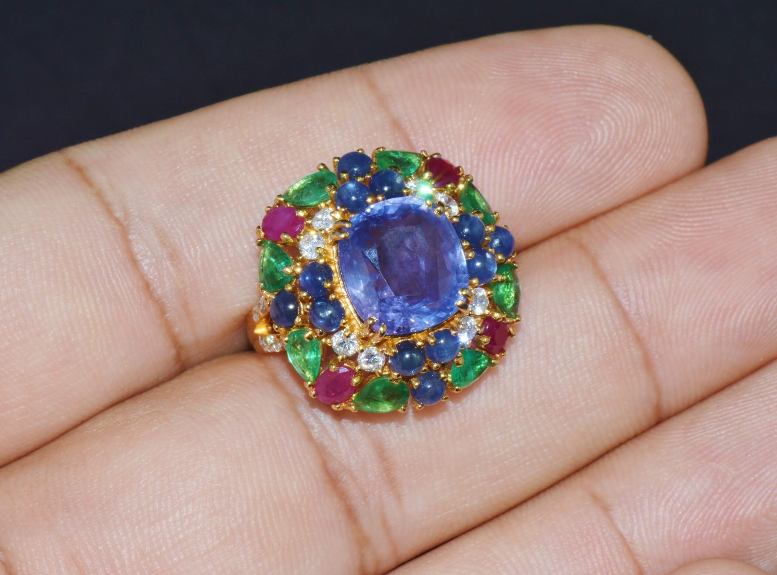GIA Natural 11.84CTS VS F Diamond No Heat Sapphire Ruby Emerald 18K Gold Dinner Cocktail Ring