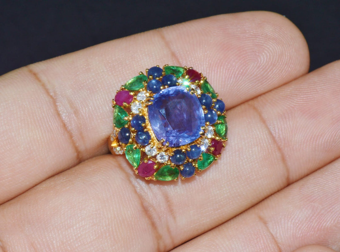 GIA Natural 11.84CTS VS F Diamond No Heat Sapphire Ruby Emerald 18K Gold Dinner Cocktail Ring