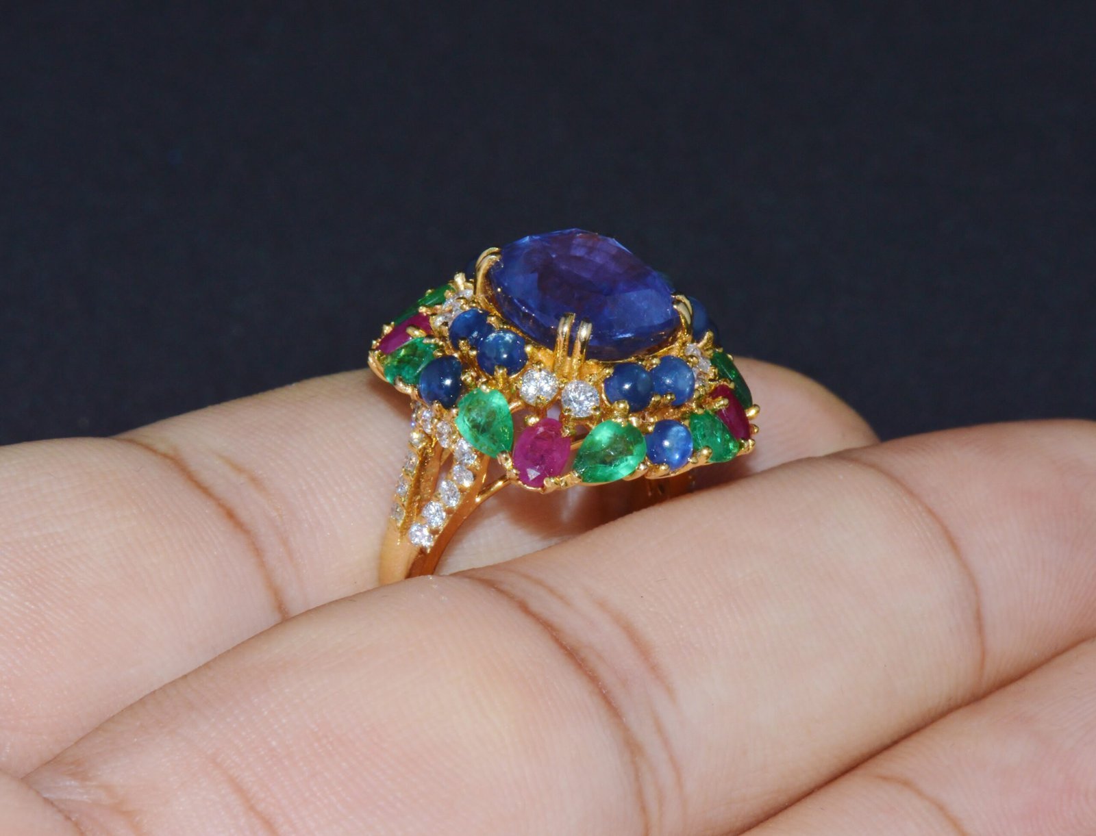 GIA Natural 11.84CTS VS F Diamond No Heat Sapphire Ruby Emerald 18K Gold Dinner Cocktail Ring