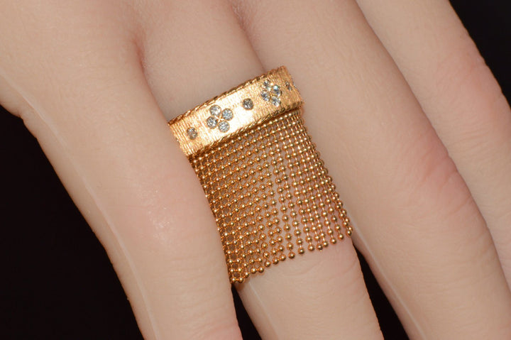 Authentic Roberto Coin Princess Tassel Fringe Diamond Ring 18K Rose Gold