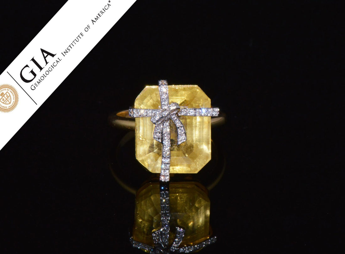 GIA Certified Natural 17.57Cts VS F Diamond Yellow Ceylon Sapphire 18K Solid Gold Gift Box Ring