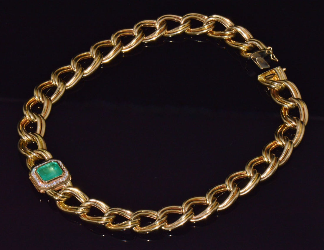 GIA Certified Natural 6.91Cts Colombian Emerald & Diamond 14K Italian Gold Statement Necklace