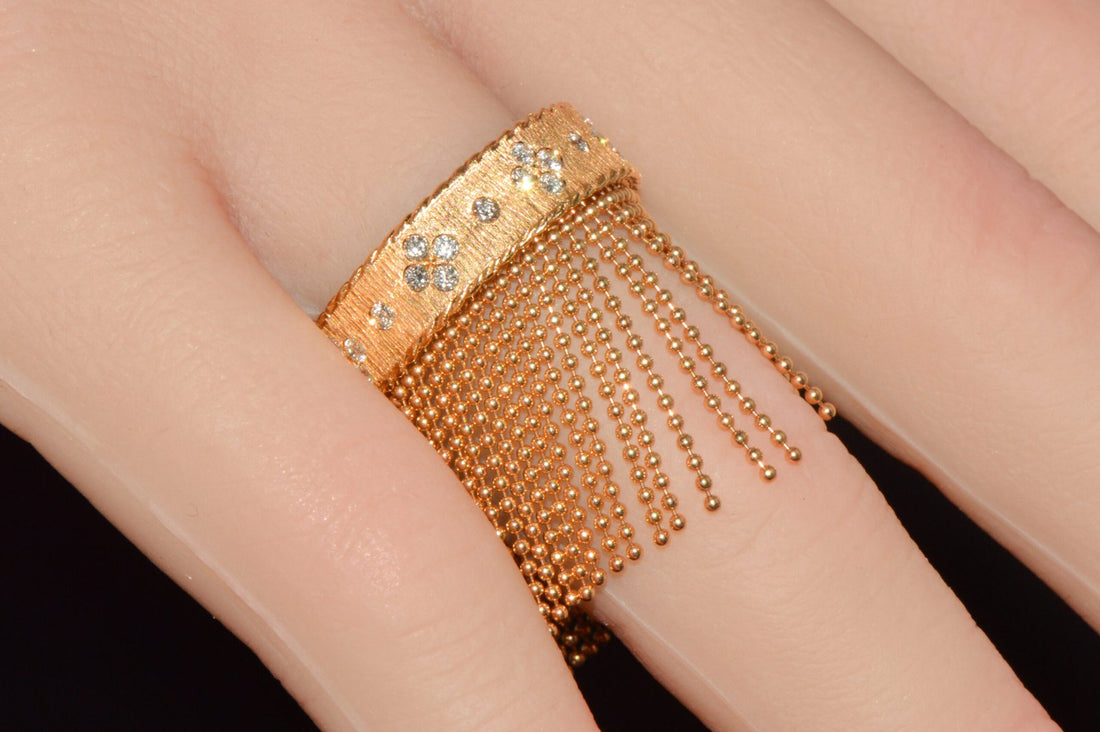 Authentic Roberto Coin Princess Tassel Fringe Diamond Ring 18K Rose Gold